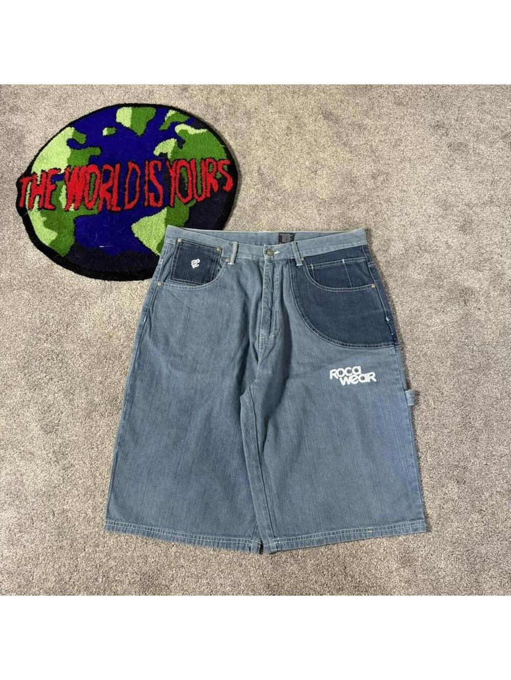vintage y2k super baggy jorts 2000’s rocawear denim